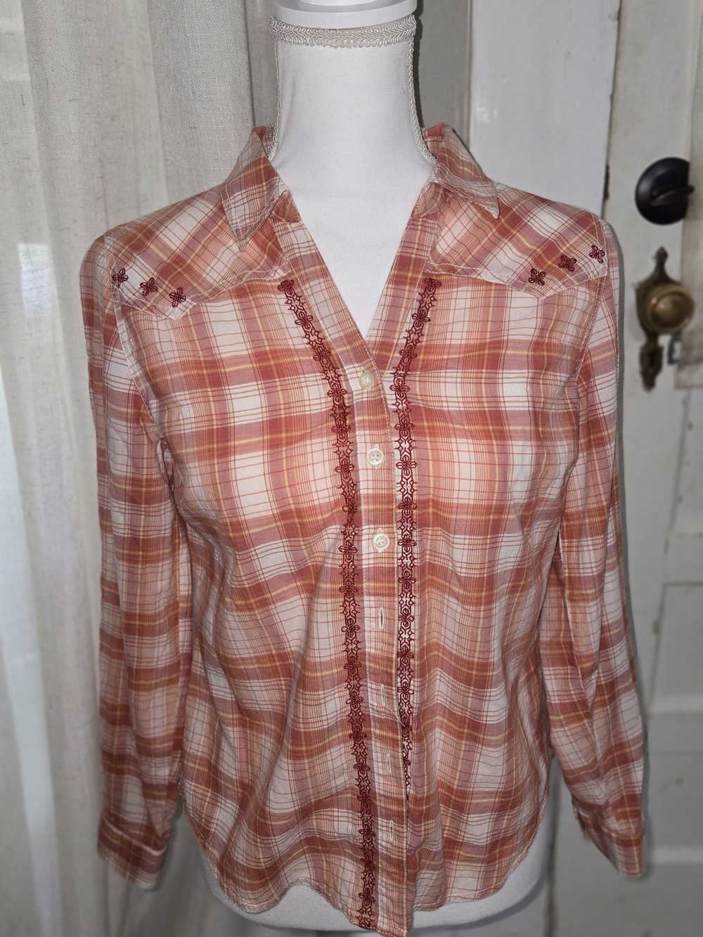 Bit & Bridle Rust and Cream Plaid Button-Down Shirt